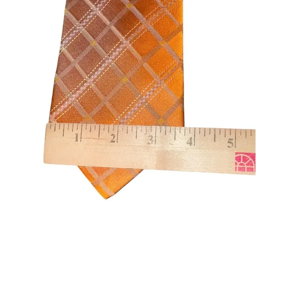 Marja Kurki Orange 100% Silk Tie Checked Plaid Geometric Pattern‎ Office Wear